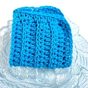 HAND CRAFTED Crochet Colorful Blue 100% Cotton All Purpose Wash or Dish Cloth